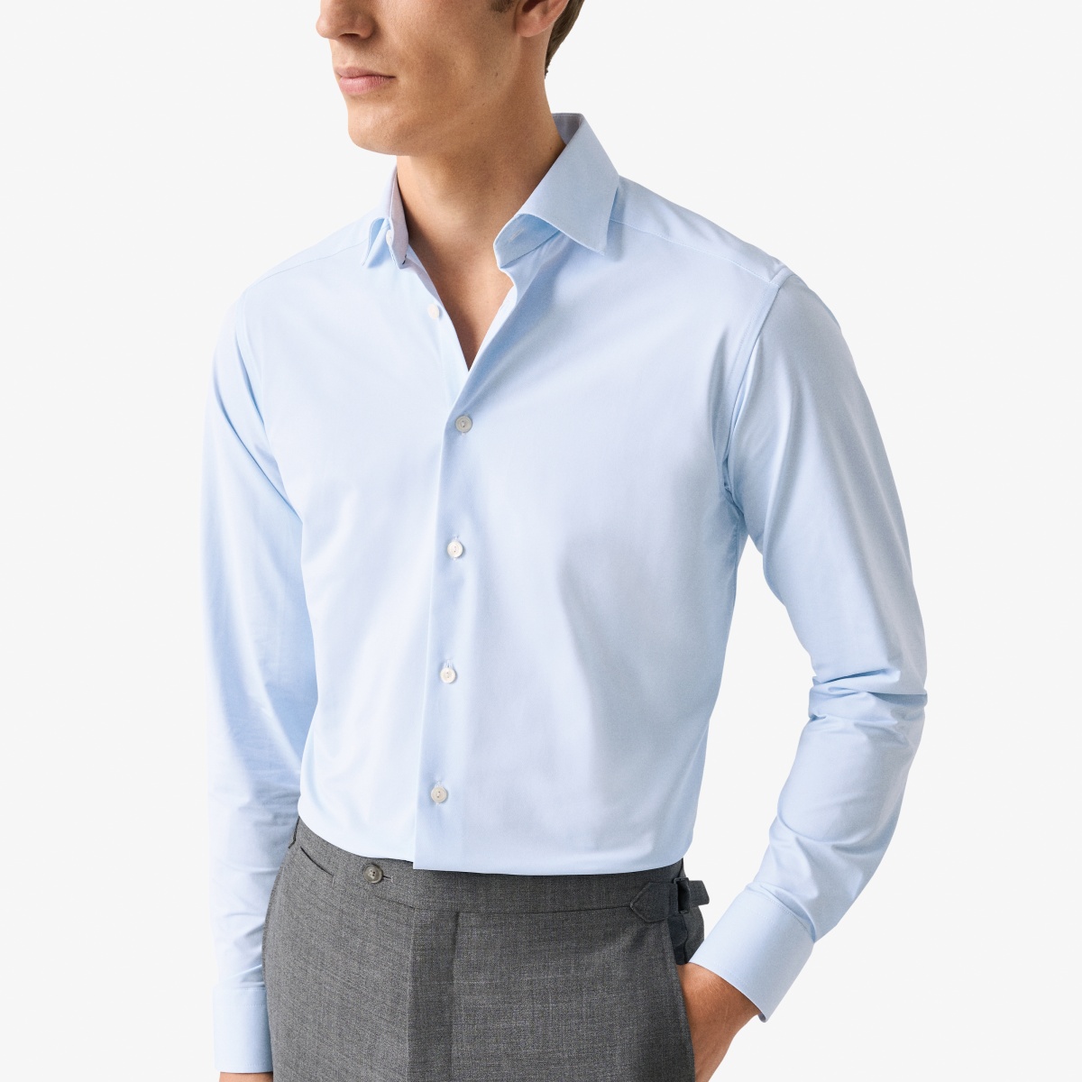 Eton šviesiai mėlyni slim fit four-way stretch marškiniai