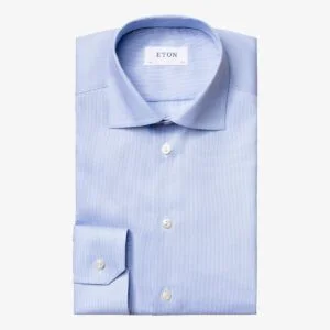 Eton light blue houndstooth fine twill shirt