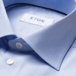 Eton light blue slim fit houndstooth fine twill shirt