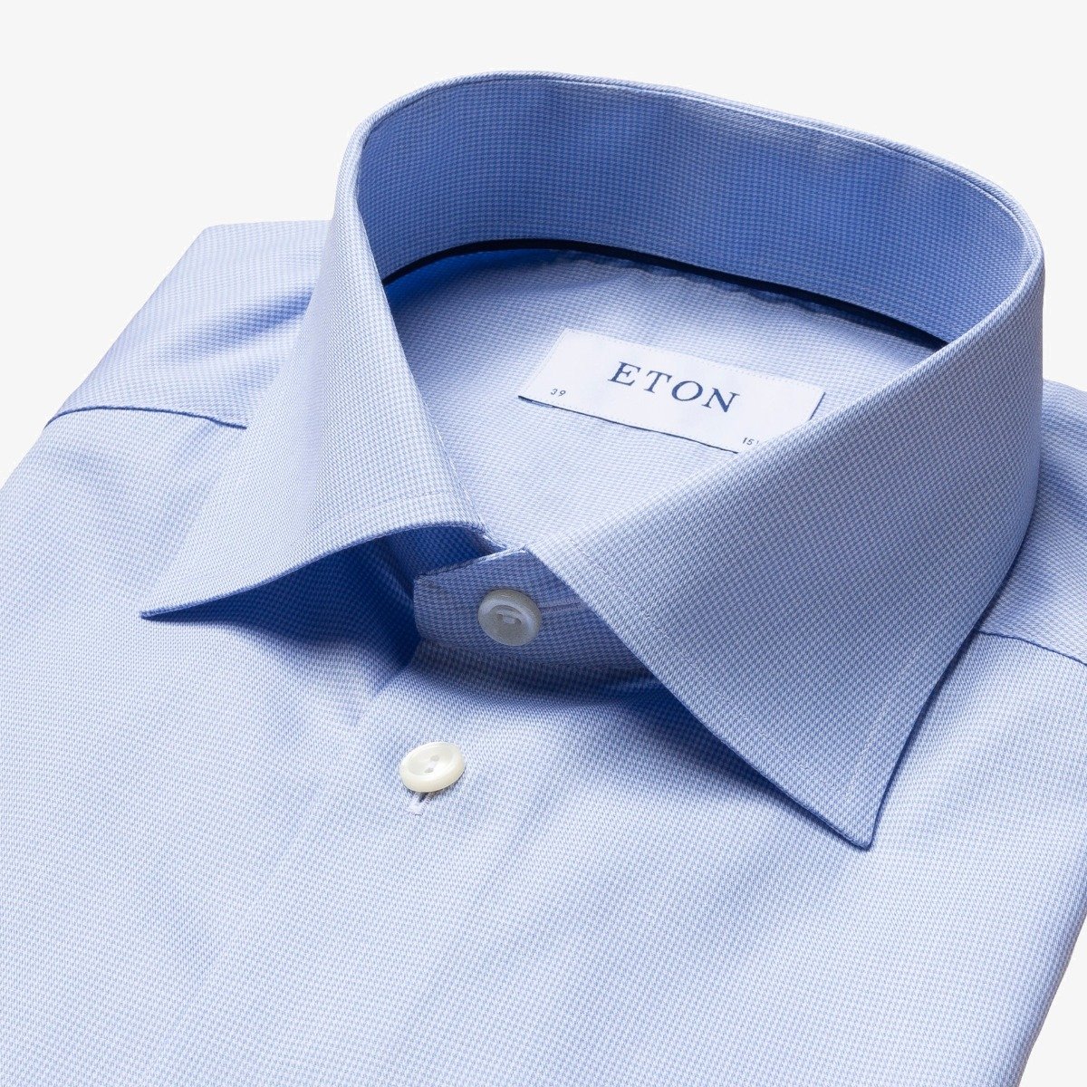 Eton light blue slim fit houndstooth fine twill men's dress shirt
