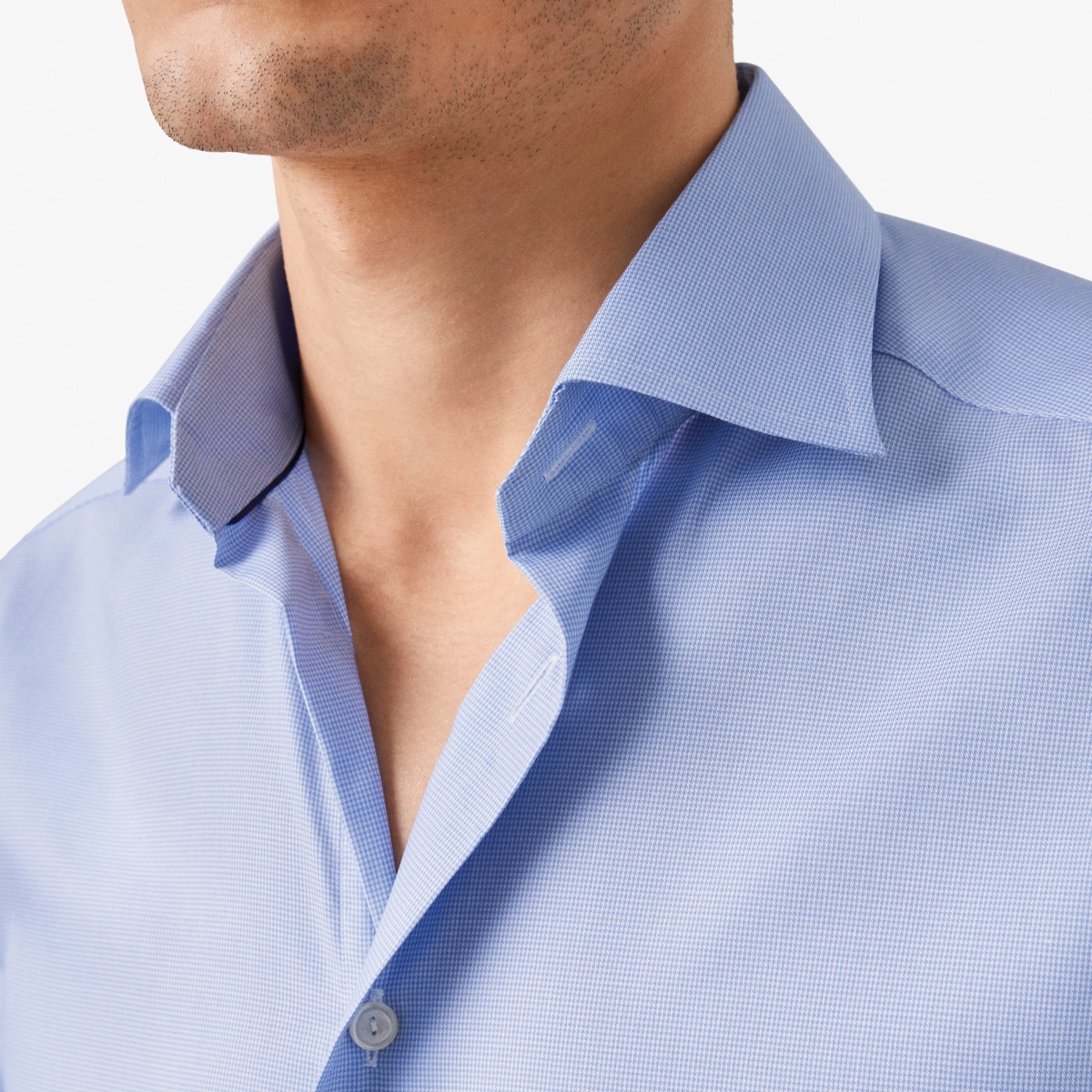 Eton light blue slim fit houndstooth fine twill shirt