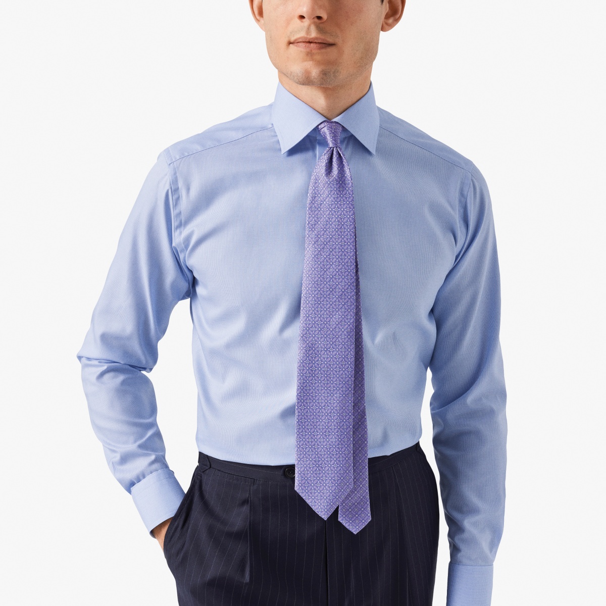 Eton light blue slim fit houndstooth fine twill shirt