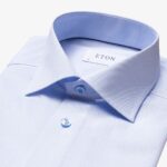 Eton šviesiai mėlyni slim fit tvilo marškiniai su mikro raštu