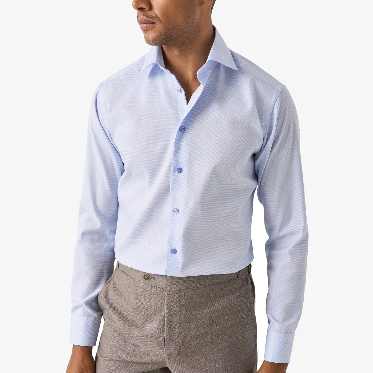 Eton light blue slim fit micro pattern twill shirt