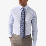 Eton light blue slim fit micro pattern twill shirt
