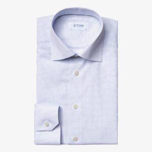 Eton light blue micro print poplin shirt