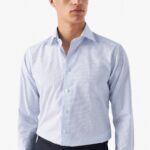 Eton light blue slim fit micro print poplin shirt