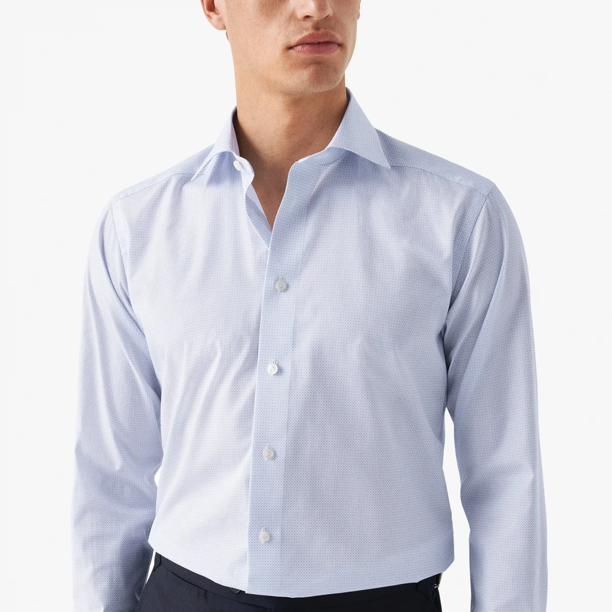 Eton light blue slim fit micro print poplin shirt