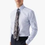 Eton light blue slim fit micro print poplin shirt