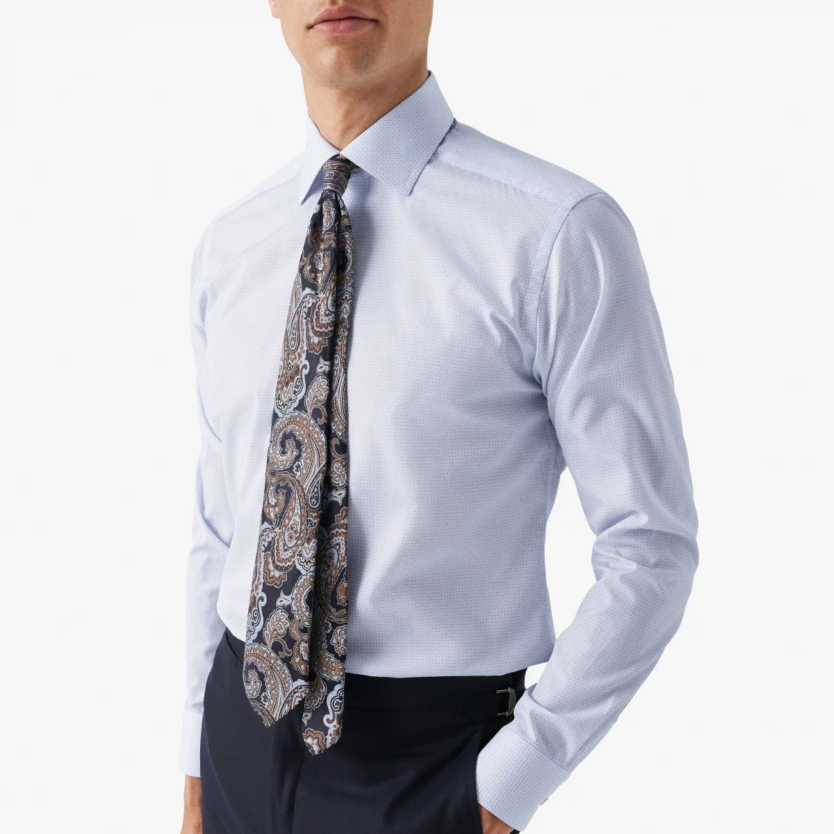 Eton light blue slim fit micro print poplin shirt