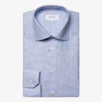 Eton mid blue slim fit microcheck twill shirt
