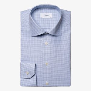 Eton light blue microcheck twill shirt
