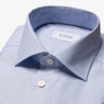 Eton mid blue slim fit microcheck twill shirt