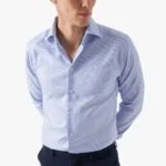 Eton šviesiai mėlyni slim fit tvilo marškiniai su raštu