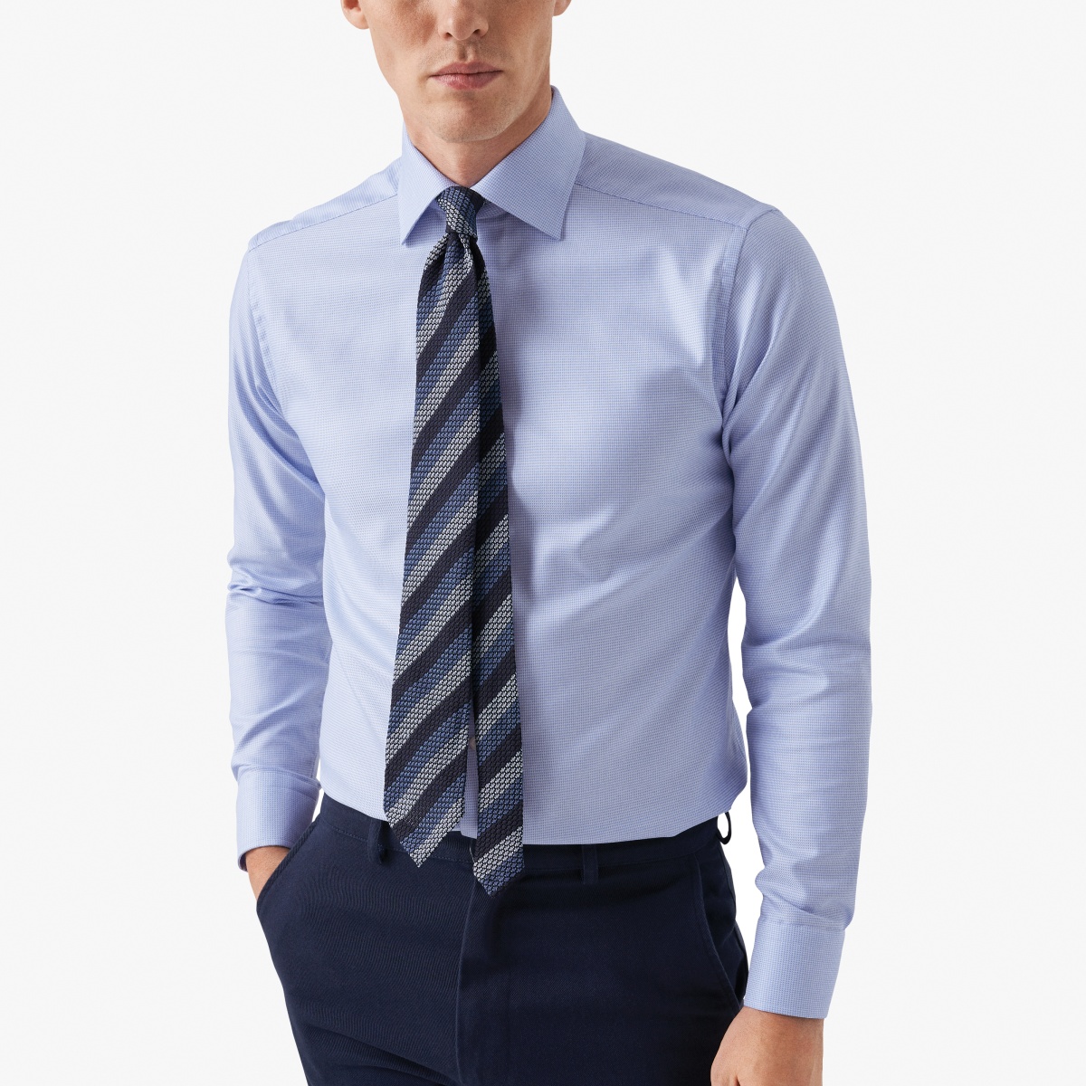 Eton šviesiai mėlyni slim fit tvilo marškiniai su raštu