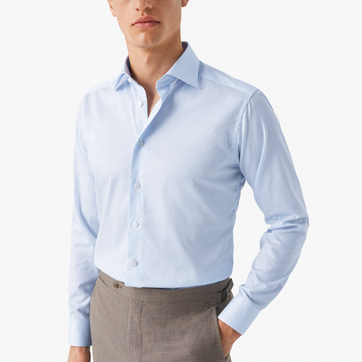 Eton light blue slim fit striped fine twill shirt
