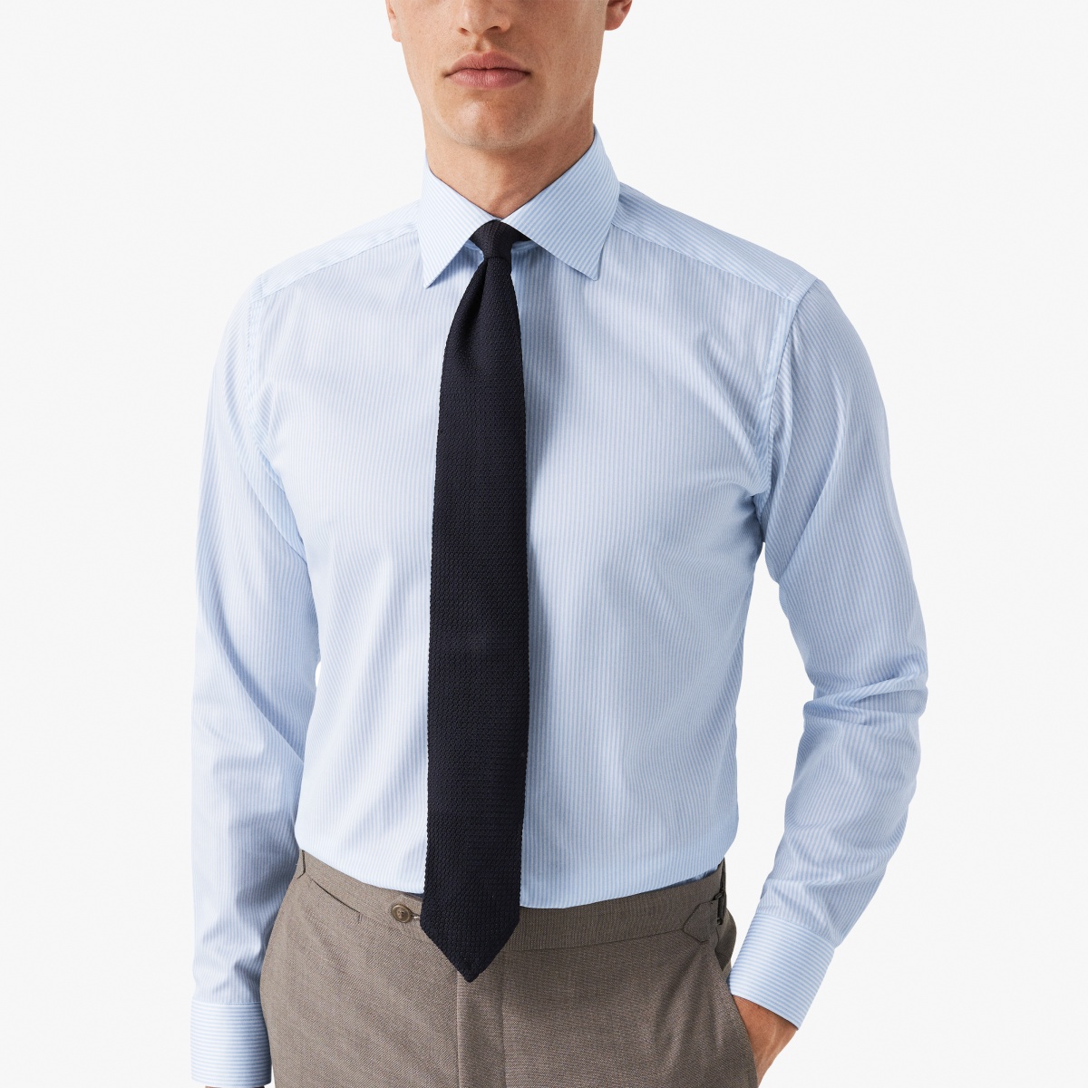 Eton light blue slim fit striped fine twill shirt