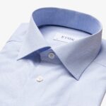 Eton šviesiai mėlyni slim fit dryžuoti poplino marškiniai