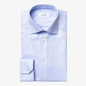 Eton light blue slim fit textured twill shirt