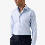 Eton light blue slim fit textured twill shirt