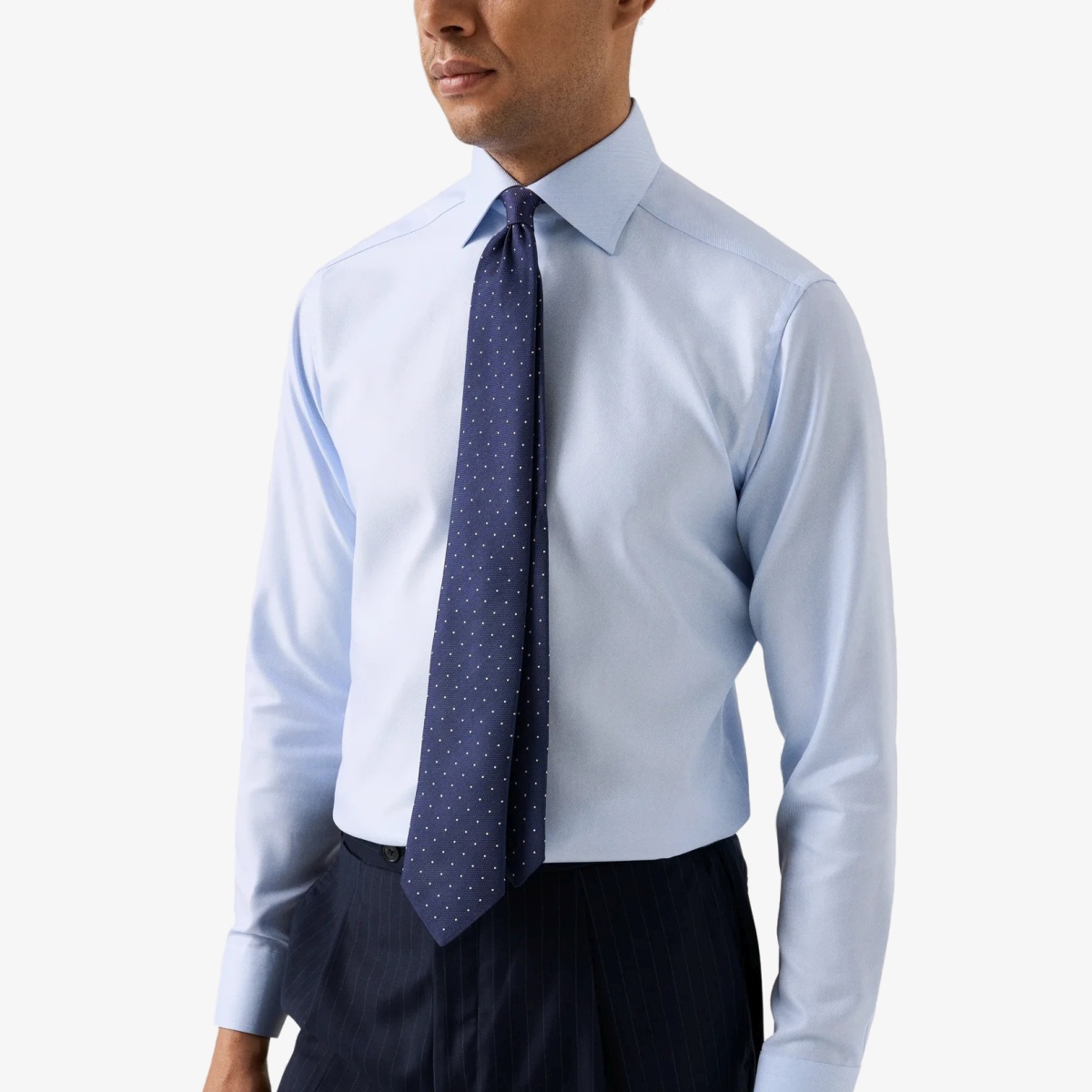 Eton light blue slim fit textured twill shirt