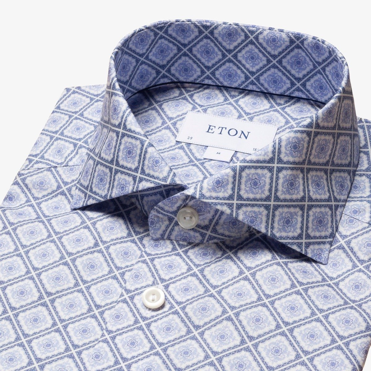 Eton light blue slim fit twill medallion print men's dress shirt