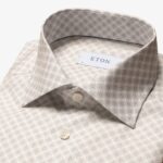 Eton light brown slim fit medallion print signature poplin shirt