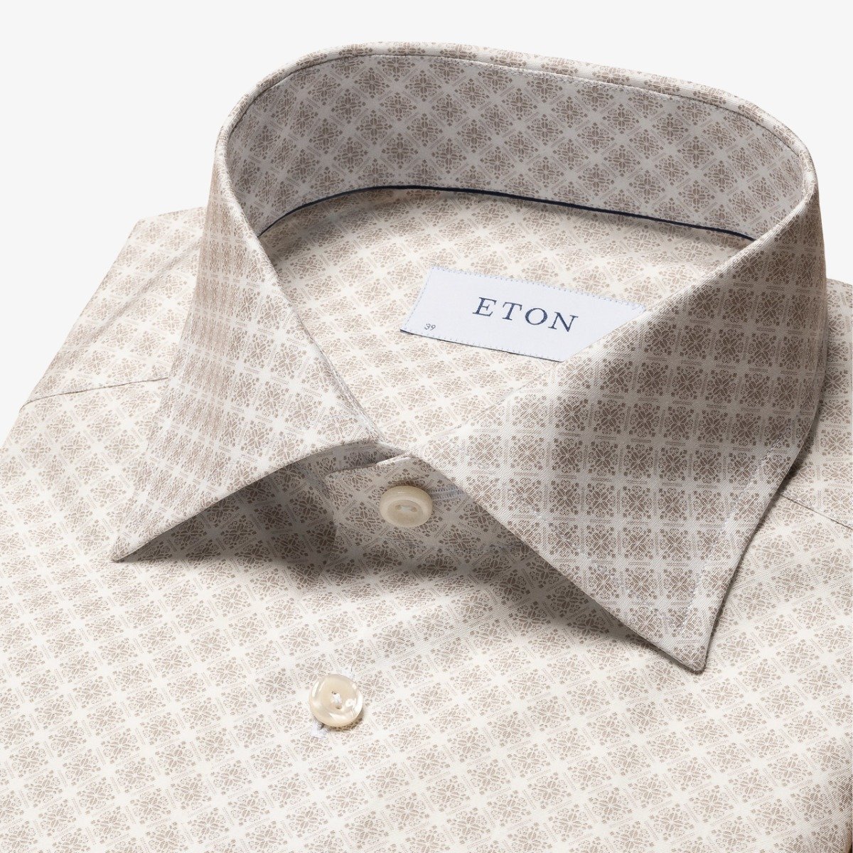 Eton light brown slim-fit medallion print poplin men's dress shirt