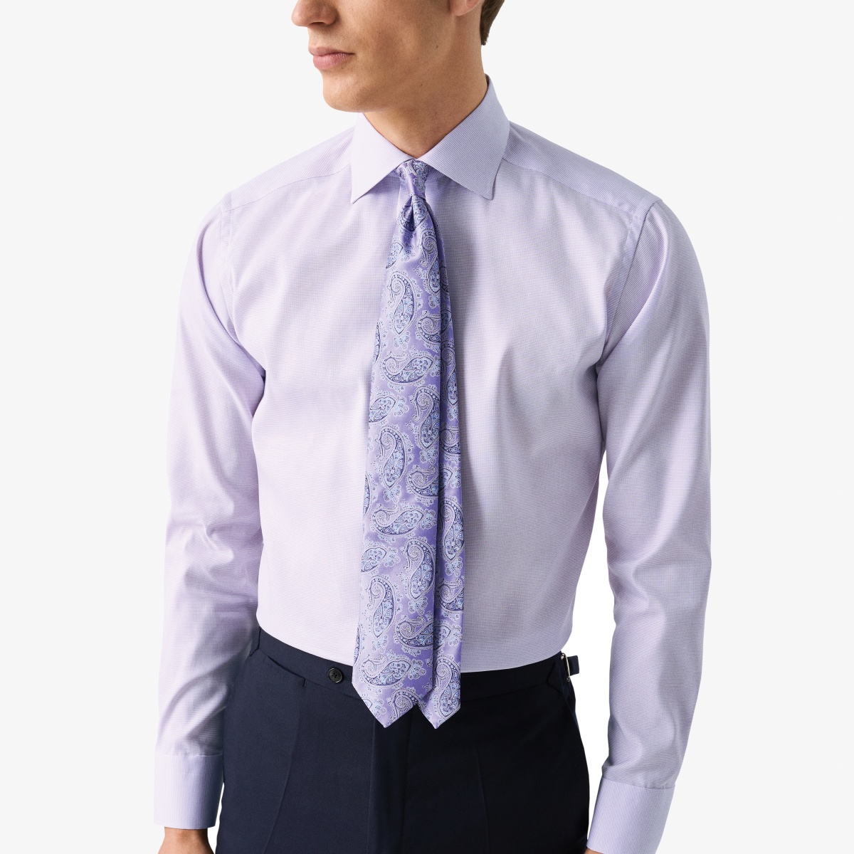 Eton violetiniai slim fit tvilo marškiniai su mikro raštu