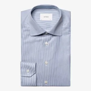 Eton mid blue fine striped signature twill shirt