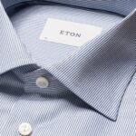 Eton mėlyni slim fit dryžuoti firminio tvilo marškiniai