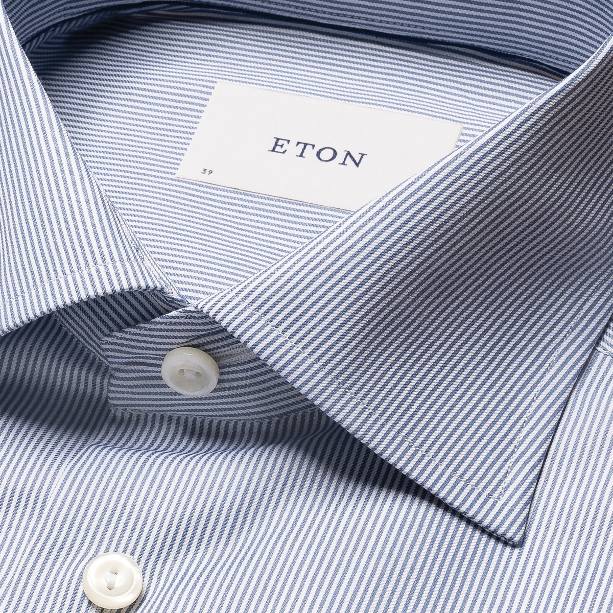 Eton mėlyni slim fit dryžuoti firminio tvilo marškiniai