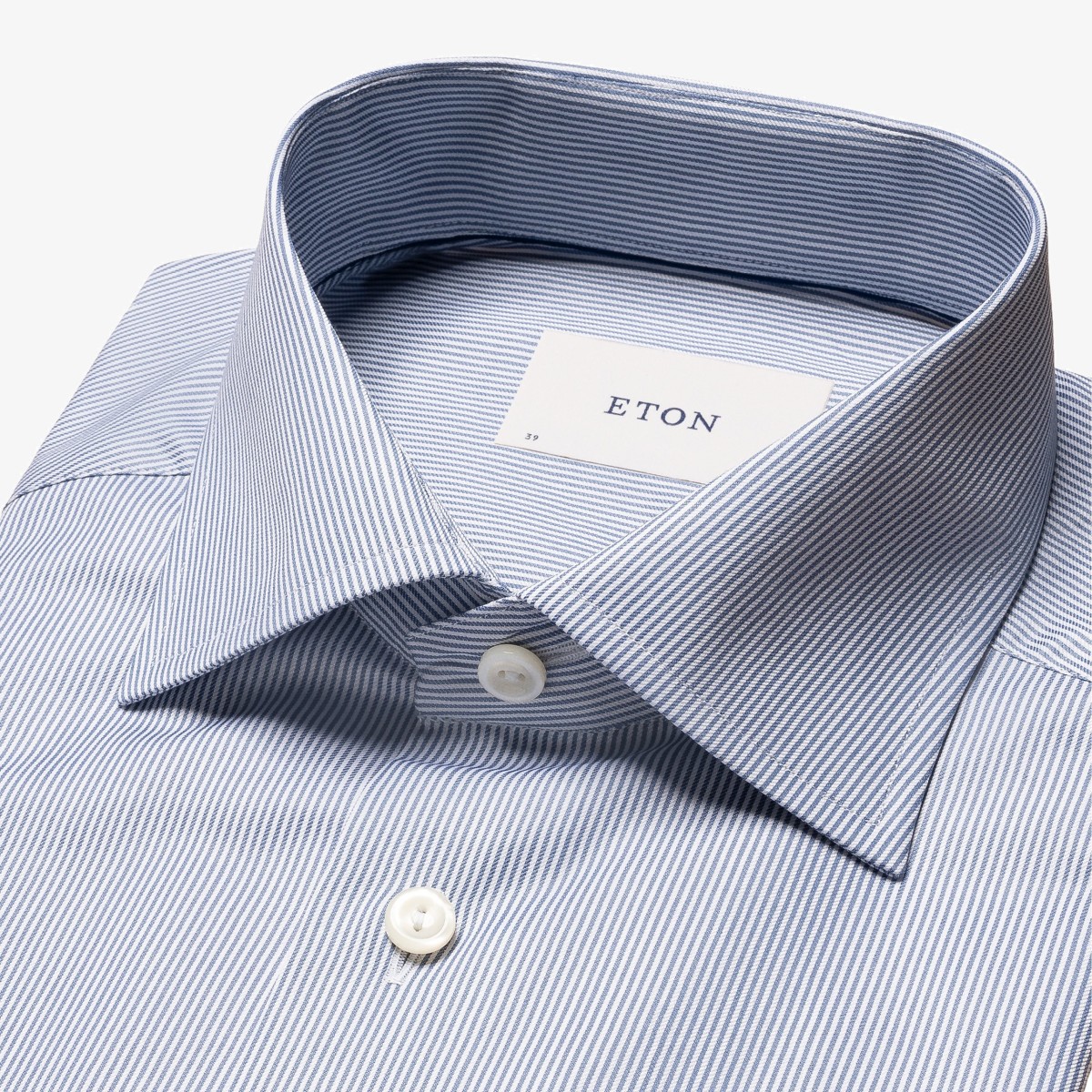 Eton mėlyni slim fit dryžuoti firminio tvilo marškiniai