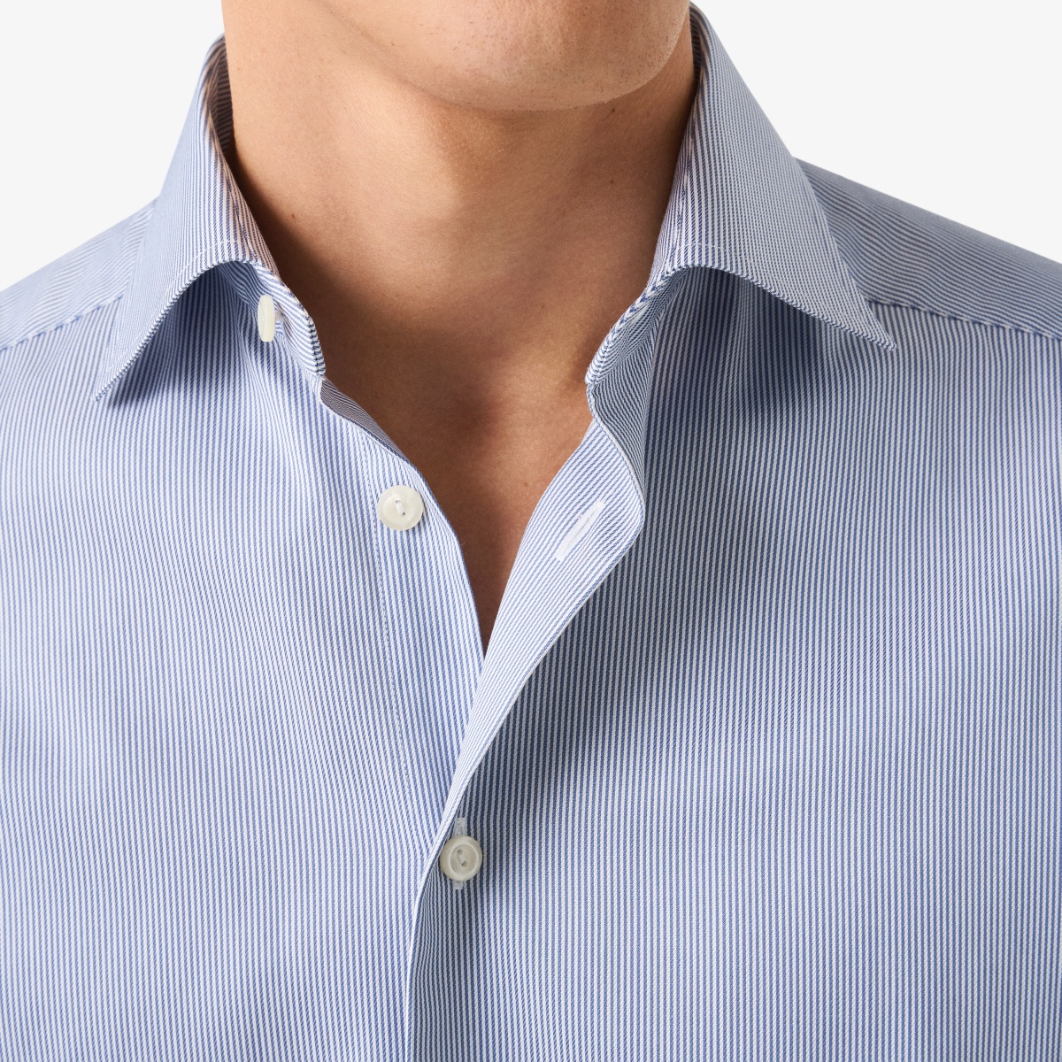 Eton mėlyni slim fit dryžuoti firminio tvilo marškiniai
