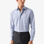 Eton mėlyni slim fit dryžuoti firminio tvilo marškiniai