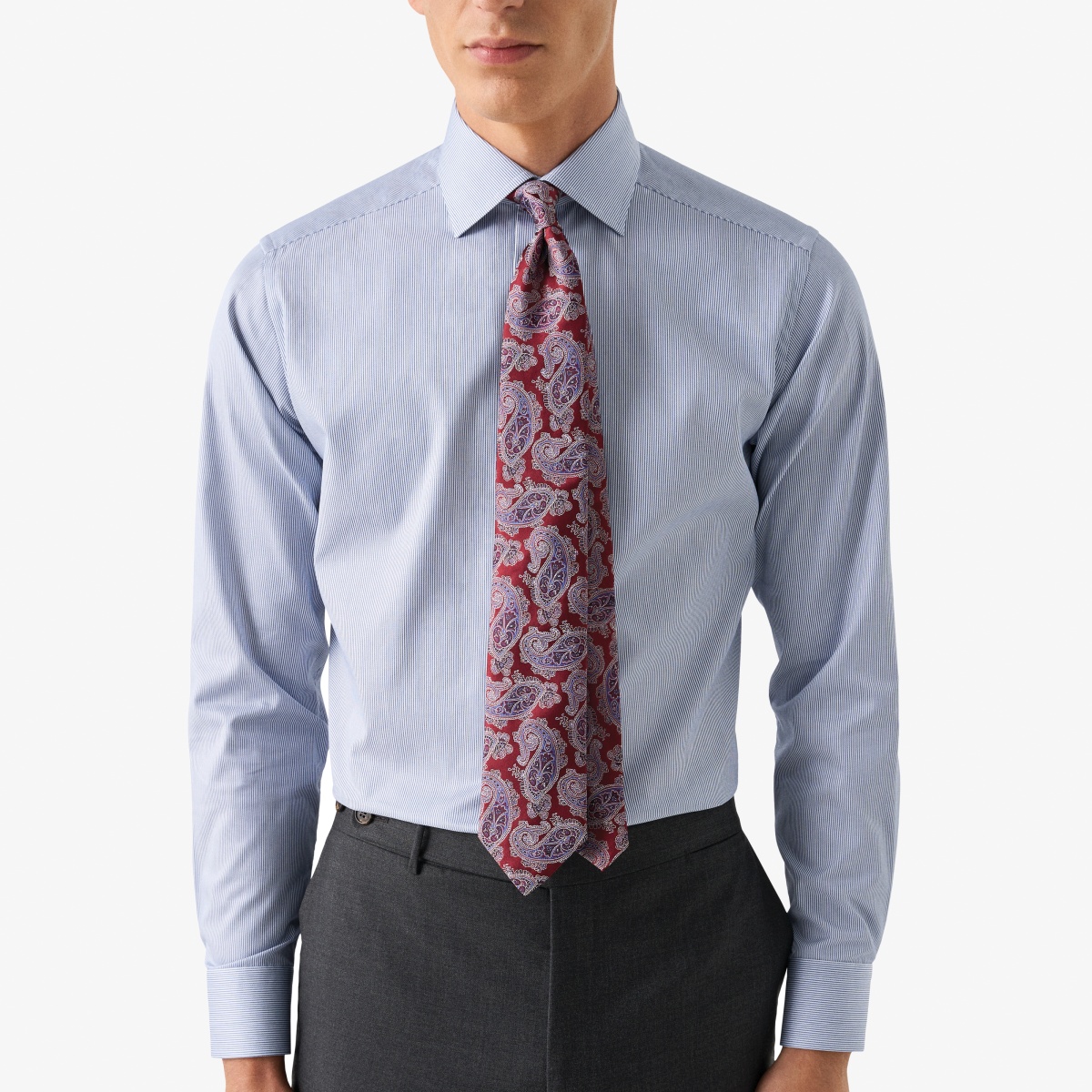Eton mėlyni slim fit dryžuoti firminio tvilo marškiniai