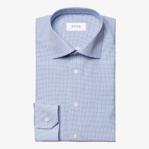 Eton mid blue geometric print signature poplin shirt