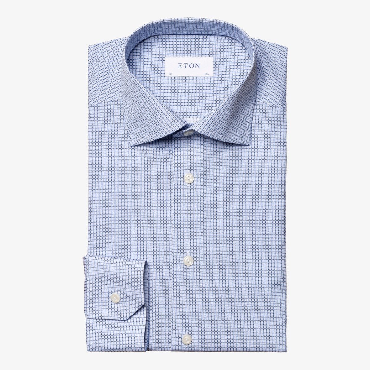 Eton mid blue slim-fit geometric print signature poplin men's dress shirt