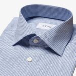 Eton mid blue slim fit geometric print signature poplin shirt