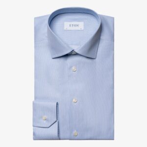 Eton mid blue slim fit hairline striped twill men's dress shirt