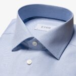 Eton mid blue slim fit hairline striped organic cotton twill shirt
