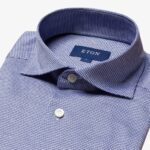 Eton mid blue slim fit houndstooth Filo di Scozia king knit shirt