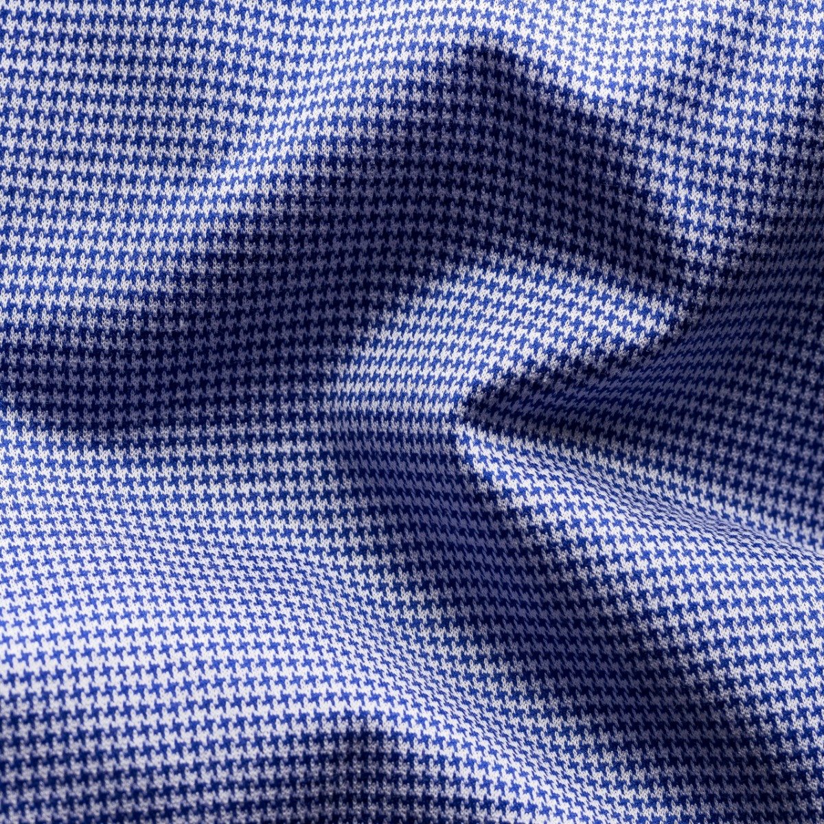 Eton mid blue slim fit houndstooth Filo di Scozia king knit men's dress shirt