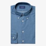 Eton mid blue slim fit lightweight denim twill shirt - button down