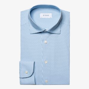 Eton mid blue pin dot four way stretch shirt