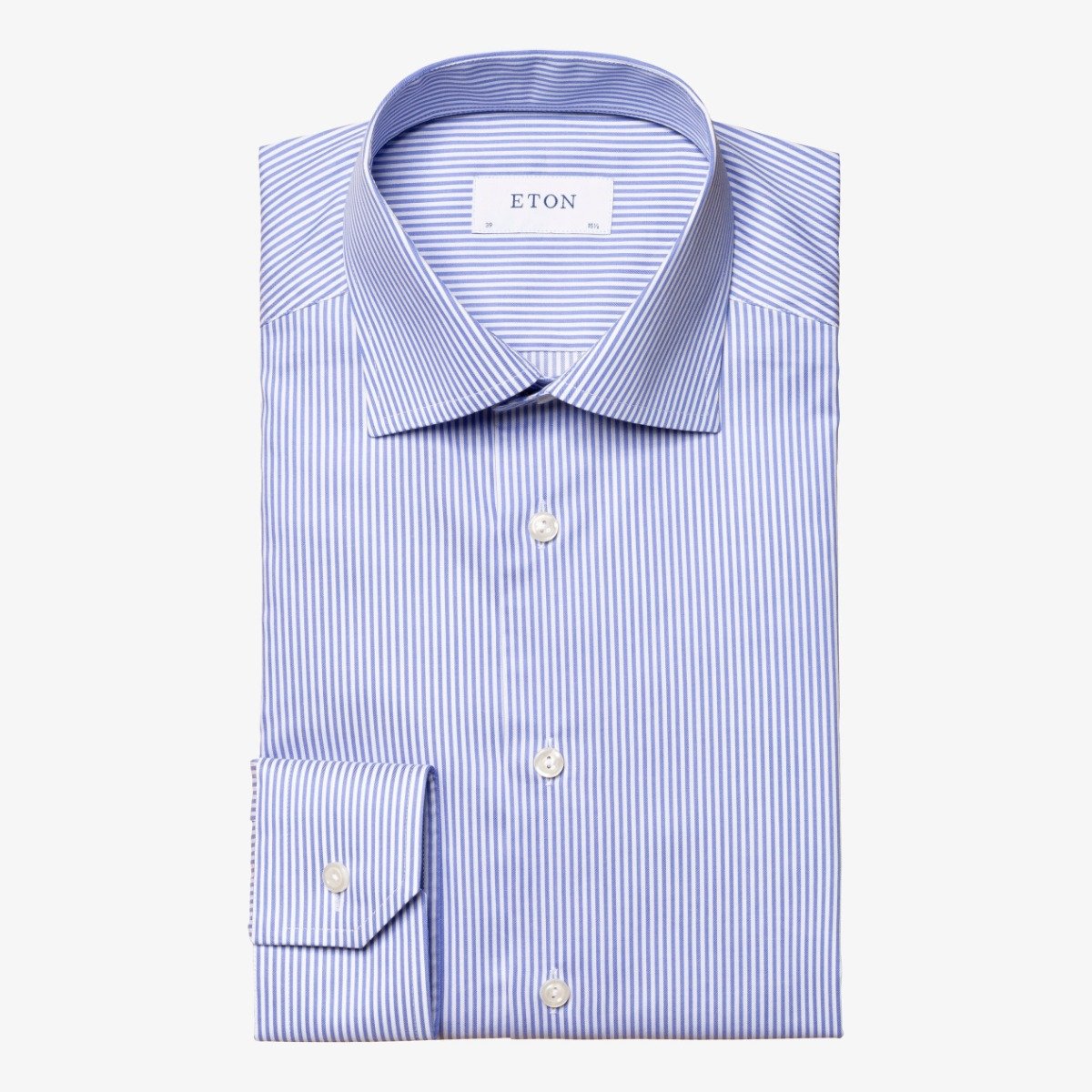 Eton mid blue slim fit striped fine twill shirt