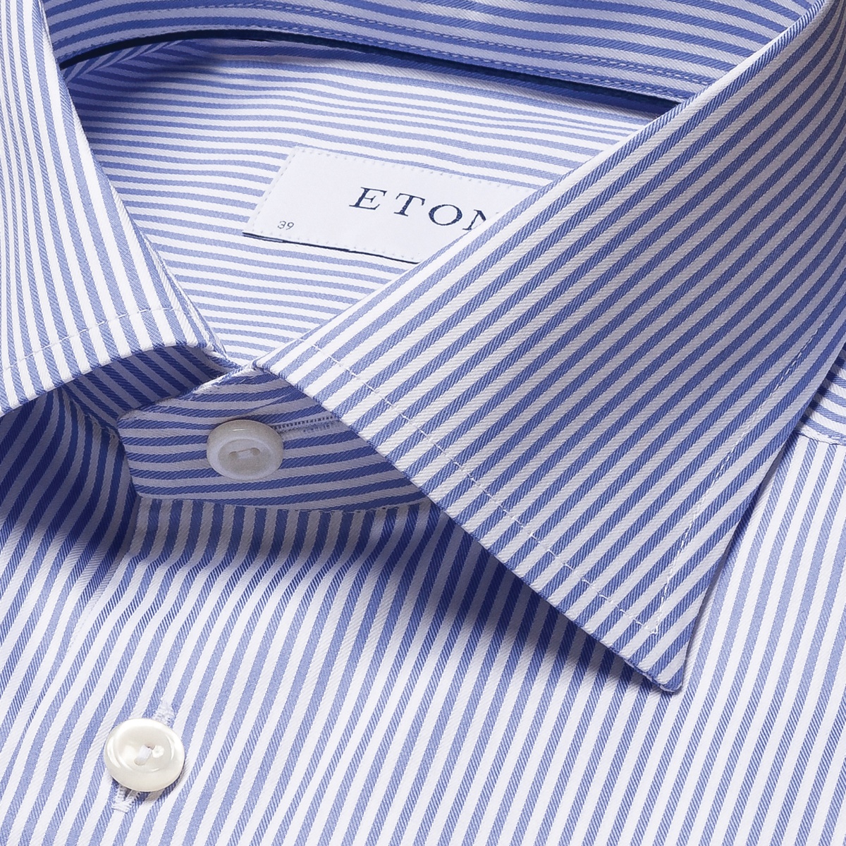 Eton mėlyni slim fit dryžuoti tvilo marškiniai