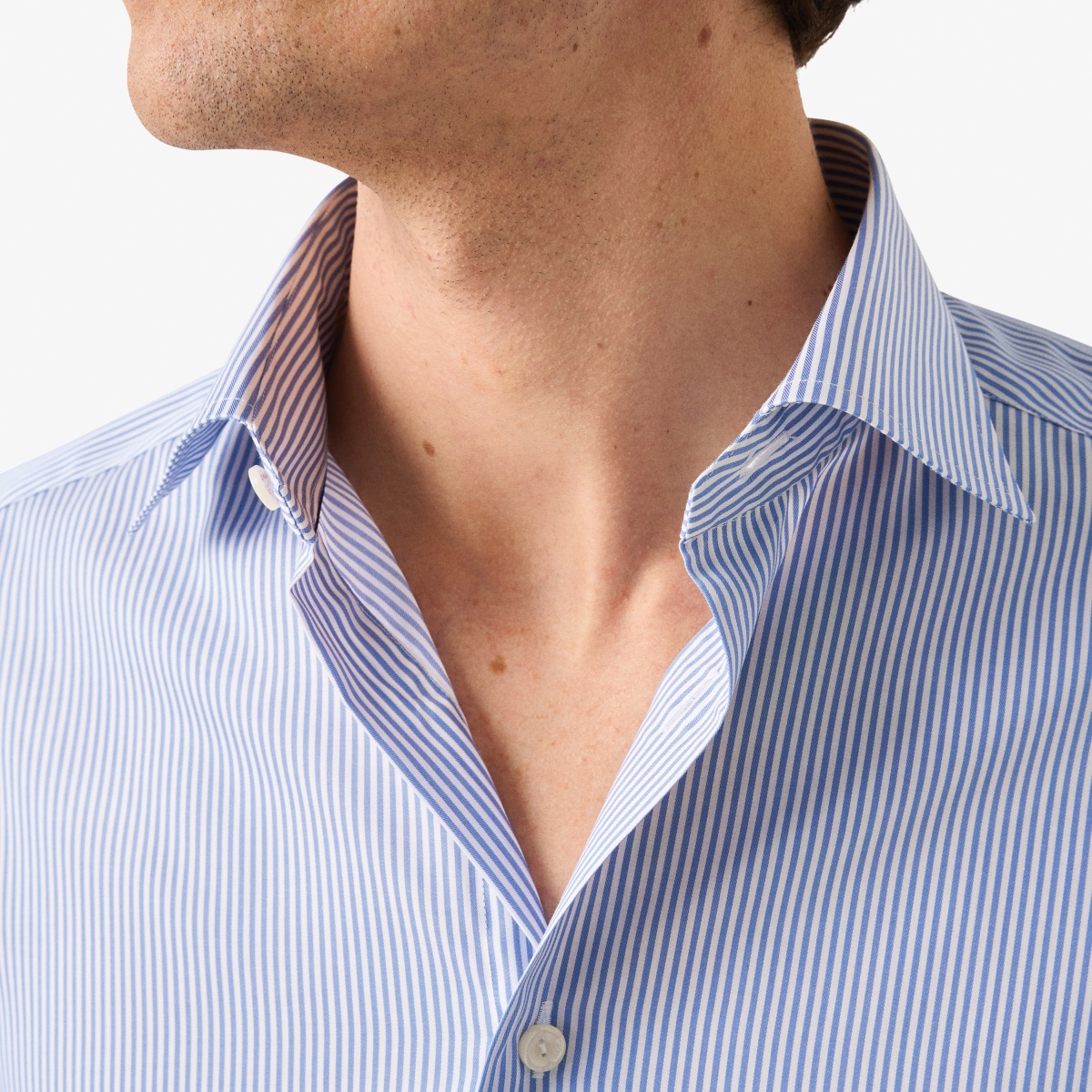Eton mėlyni slim fit dryžuoti tvilo marškiniai