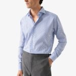 Eton mėlyni slim fit dryžuoti tvilo marškiniai