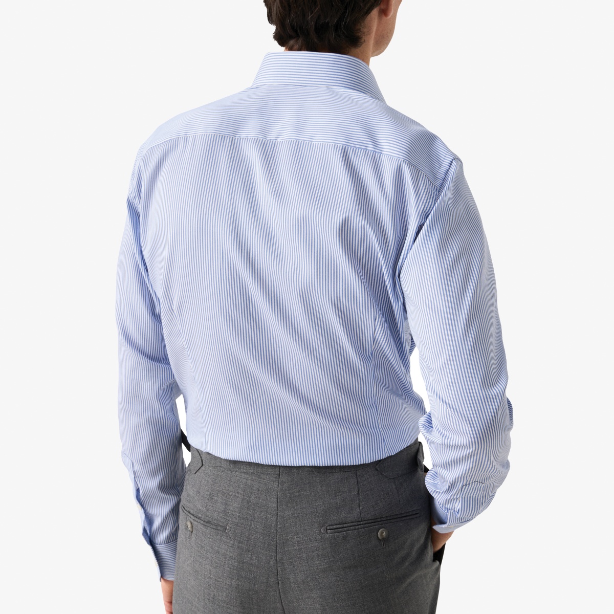Eton mėlyni slim fit dryžuoti tvilo marškiniai